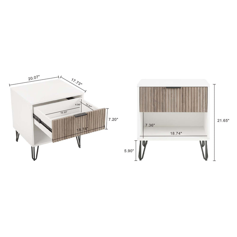 Dumbo - Fluted Nightstand With 1 Drawer - Gray / White by HouseOfZazla