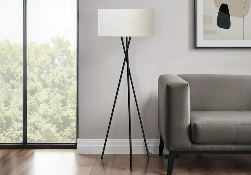 8th Street Black Metal Floor Lamp with Ivory Fabric Shade by HouseOfZazla