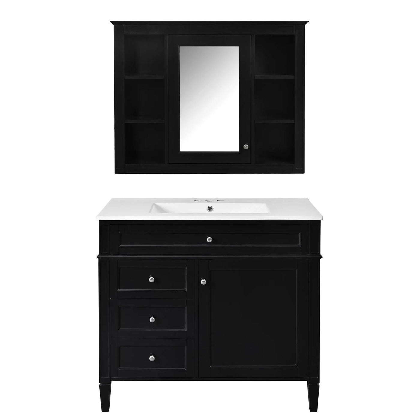 Bathroom Vanity With Mirror Cabinet, Single Sink With 2 Soft Closing Doors And 4 Drawers by HouseOfZazla