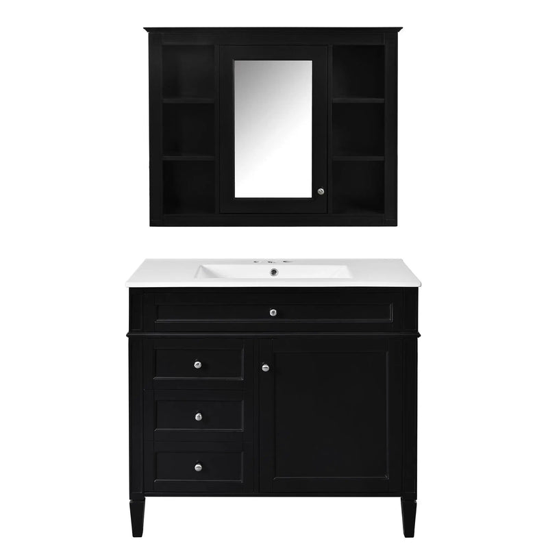 Bathroom Vanity With Mirror Cabinet, Single Sink With 2 Soft Closing Doors And 4 Drawers by HouseOfZazla