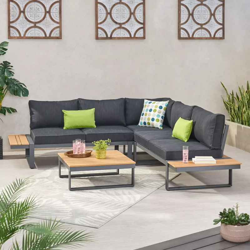 Sterling V-Shaped Outdoor Aluminum 5 Seater Sofa Set with Cushions by HouseOfZazla