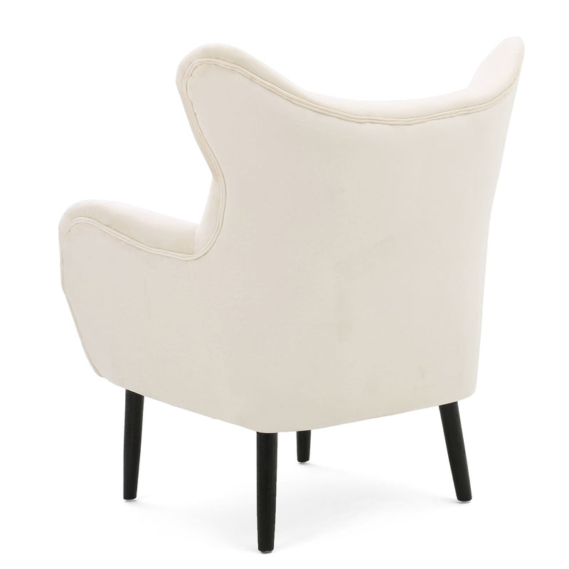 Style Velvet Arm Chair With Wingback And Flared Arms - Ivory by HouseOfZazla
