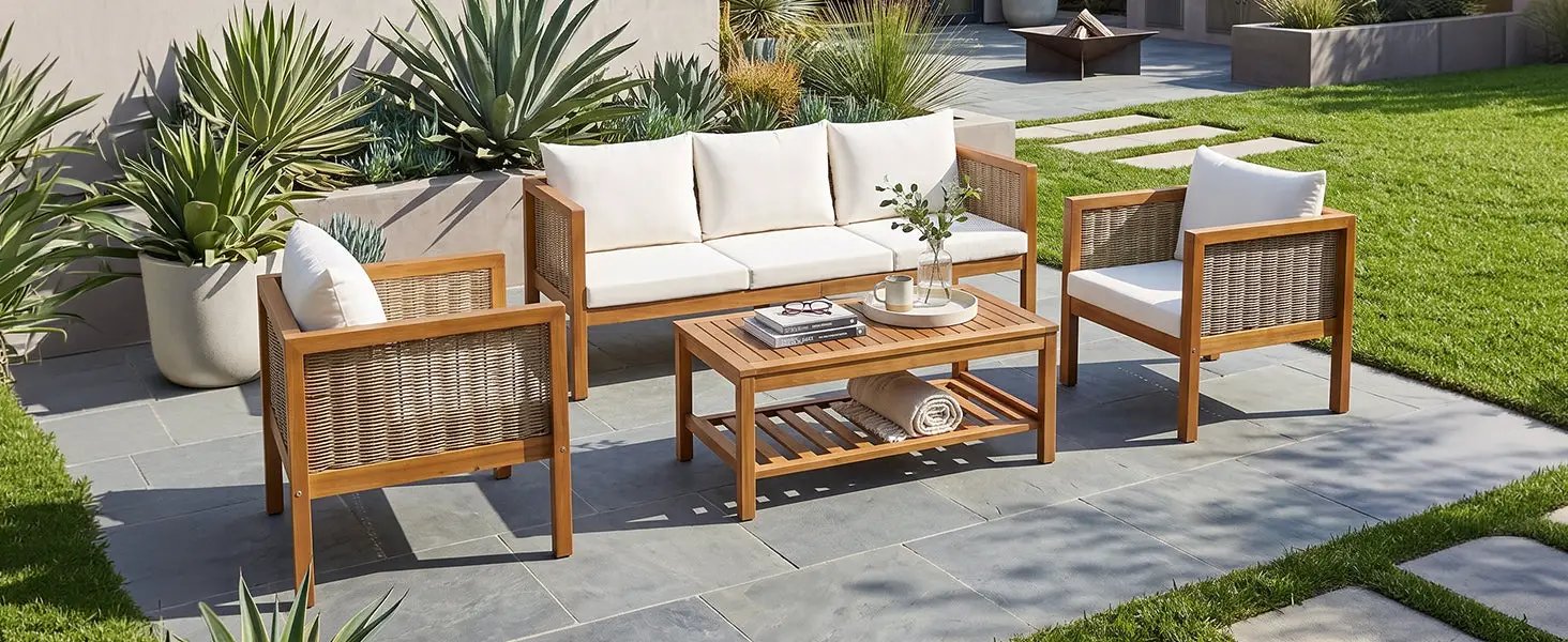 4 Pieces Patio Sofa Set - Outdoor Seating Group for 5 by HouseOfZazla