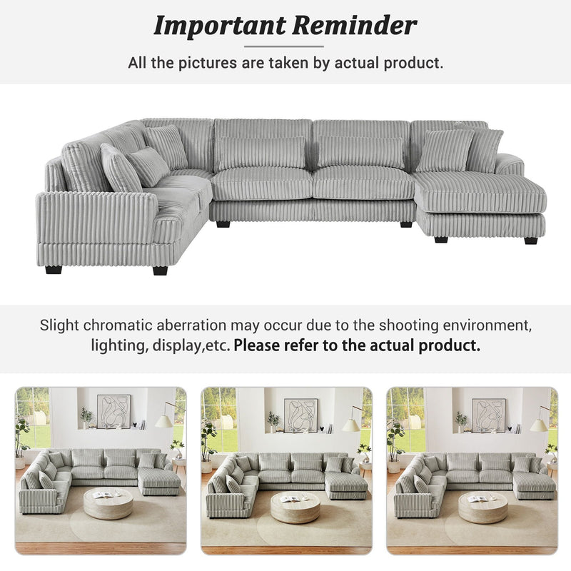 U - Shaped Sectional Sofa With Chaise Lounge, Oversized Living Room Sofa - Gray by HouseOfZazla