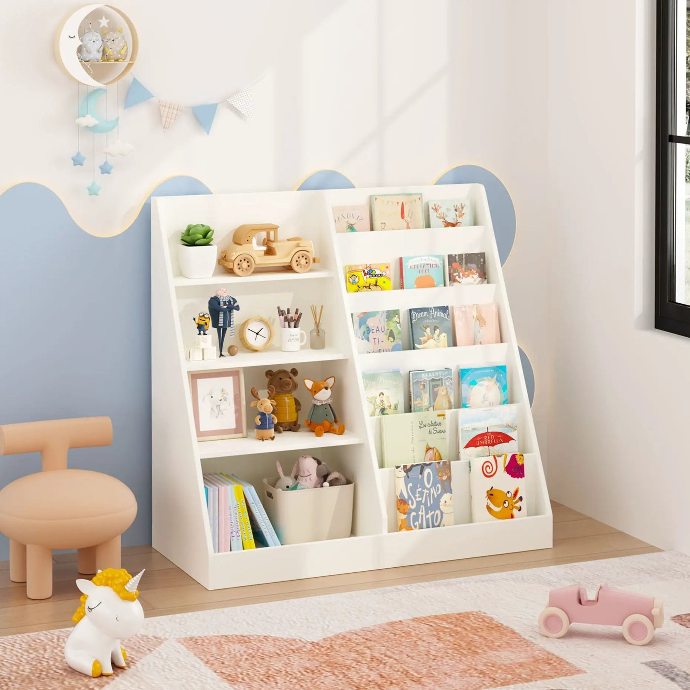 Bookshelf And Toy Storage Organizer, 4 Tier Bookcase With Display Stand For Playroom by HouseOfZazla