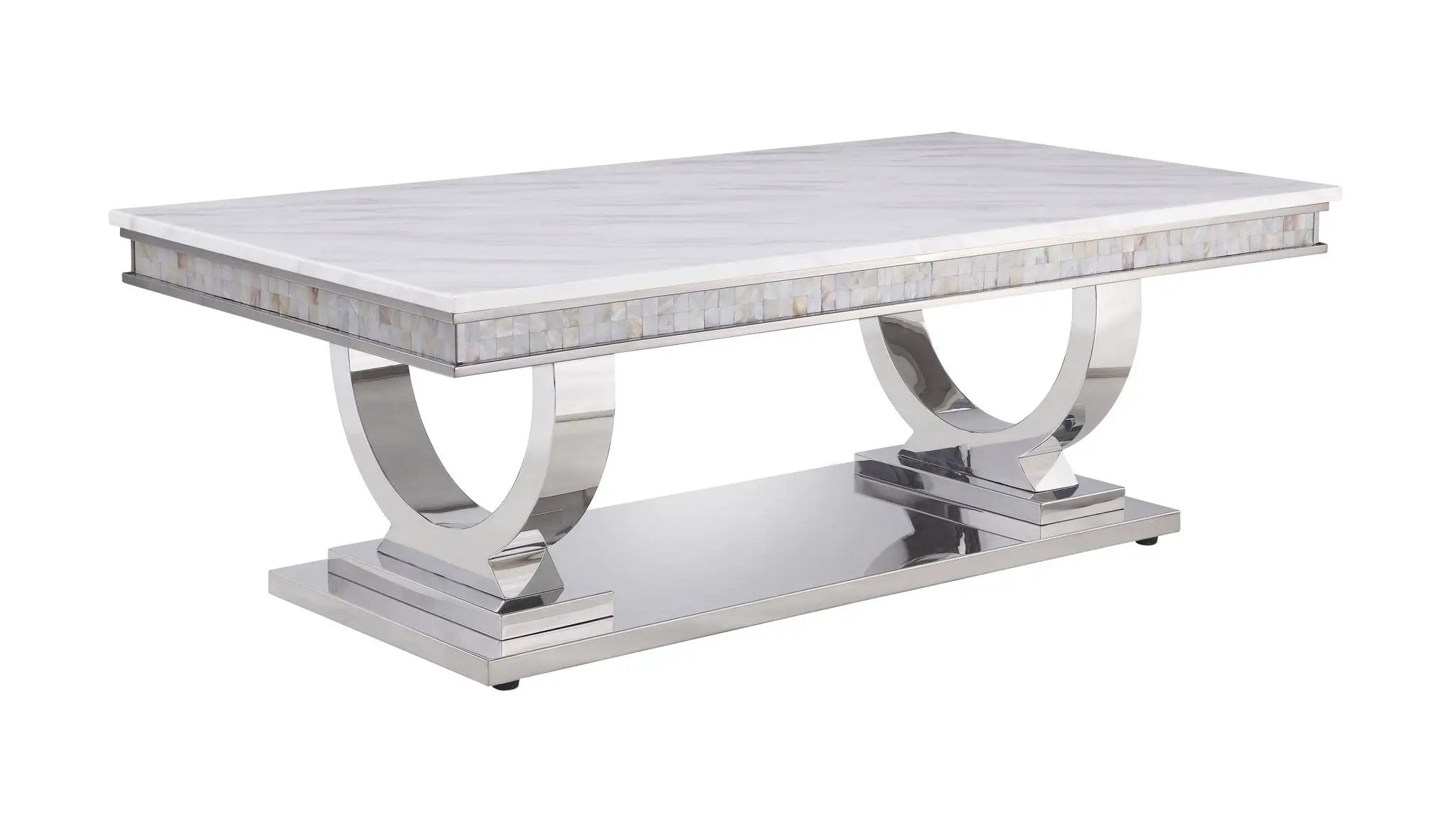 Zander Printed Faux Marble Top Mirrored Coffee Table by HouseOfZazla