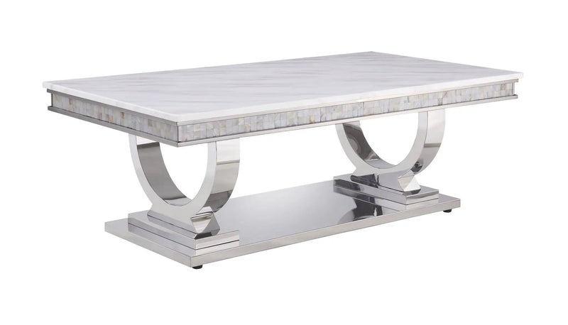 Zander Printed Faux Marble Top Mirrored Coffee Table by HouseOfZazla