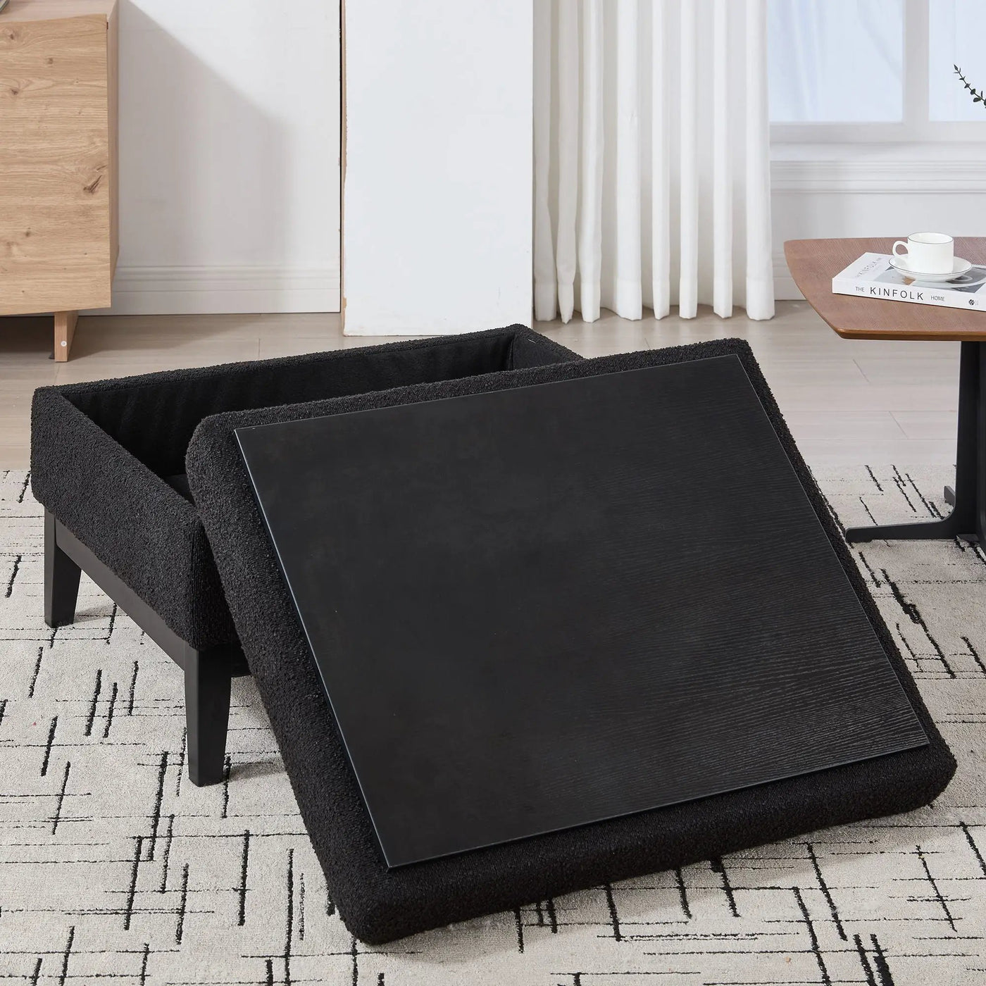 Upholstered Storage Ottoman With Reversible Lid Coffee Table With Rubberwood Legs by HouseOfZazla