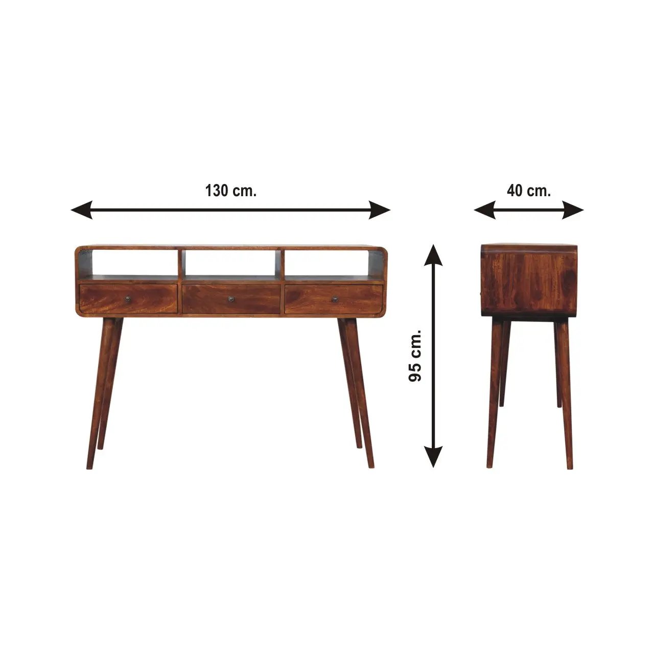Solid Wood Triple Curved Chestnut Console Table by HouseOfZazla