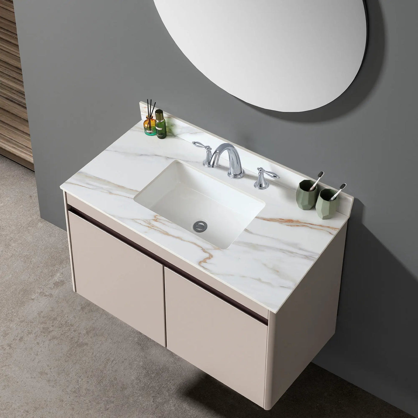 Vanity Top With Undermount Sink And Backsplash, Sintered Stone by HouseOfZazla