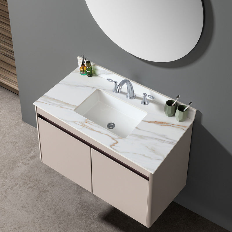 Vanity Top With Undermount Sink And Backsplash, Sintered Stone by HouseOfZazla