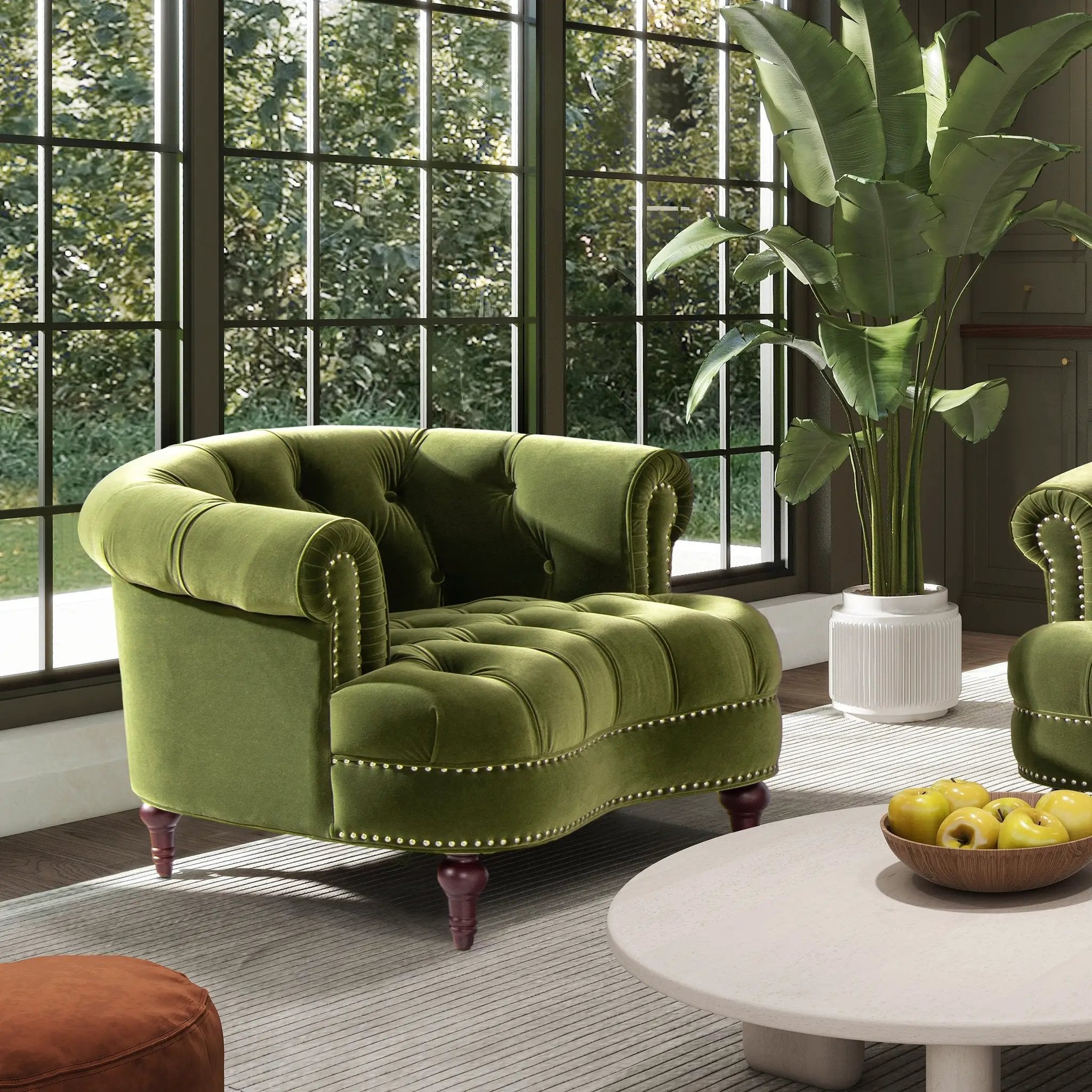 La Rosa Victorian Tufted Upholstered Accent Chair, Olive Green Performance Velvet by HouseOfZazla