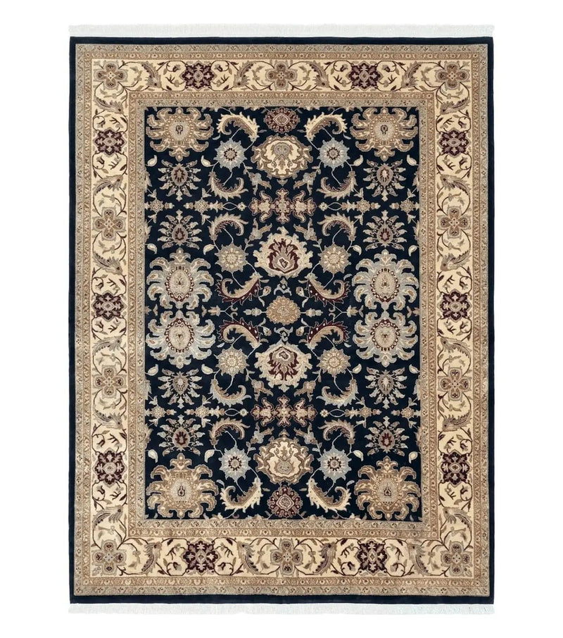 Indo Mahal Rug 8x12, Indian Sultanabad Handmade Area Rug, Vintage Hand-Knotted Wool Black Floral Traditional Oriental Dinning Room Rug by Jewel Rugs