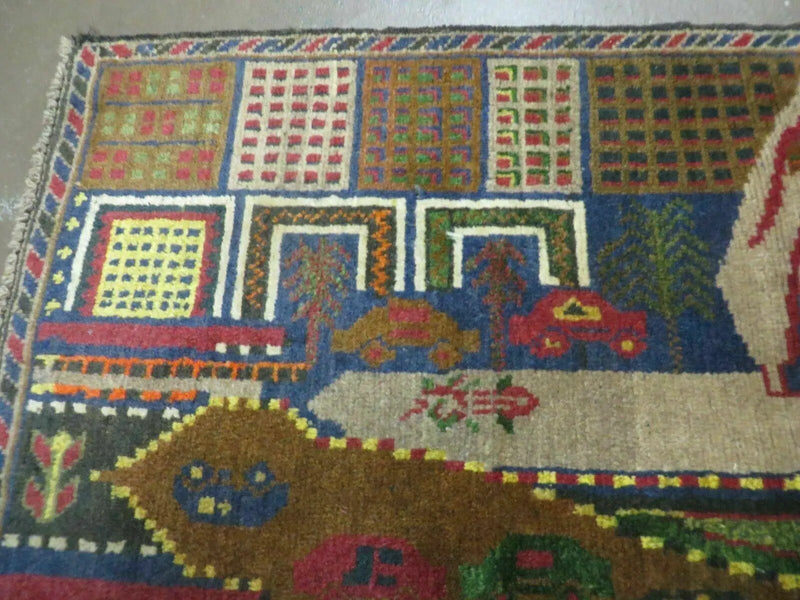 3' X 5' New Vintage Handmade Afghan Balouch Tribal Wool Pictorial Rug # 303 by Jewel Rugs