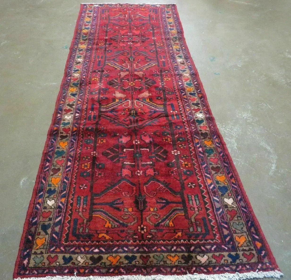 Antique Persian Hamadan Runner 3.4 x 9.7 - Wool, Red and Navy Blue by Jewel Rugs