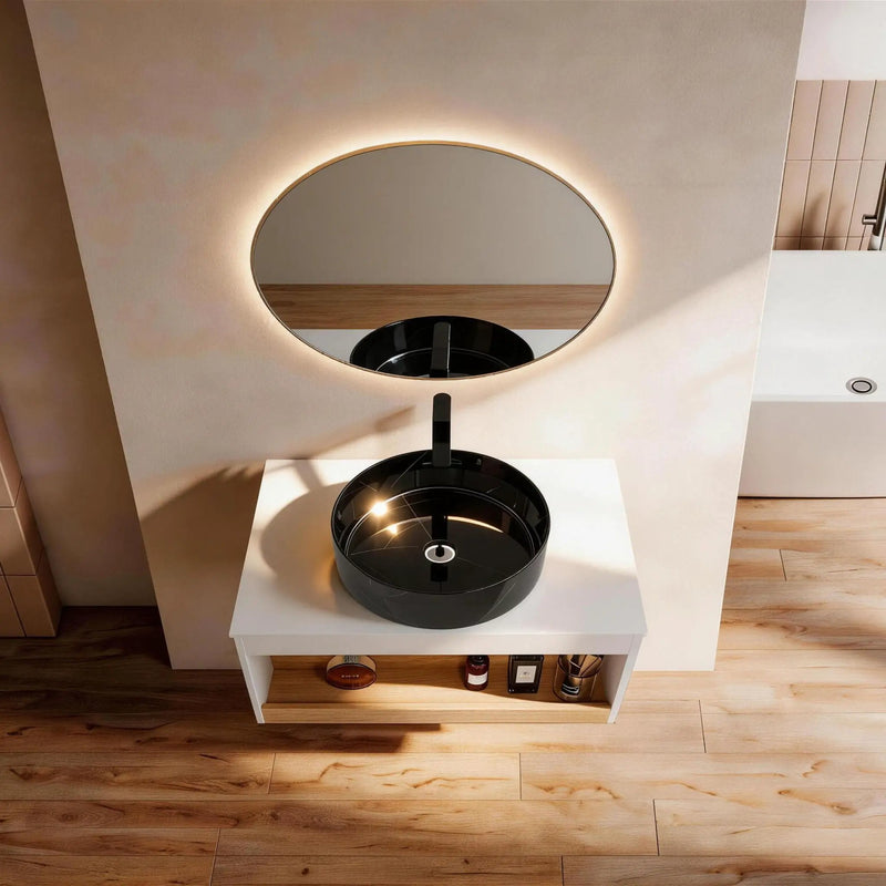 Floating Bathroom Vanity With Vessel Sink With Open Shelf Storage by Unique Piece Furniture