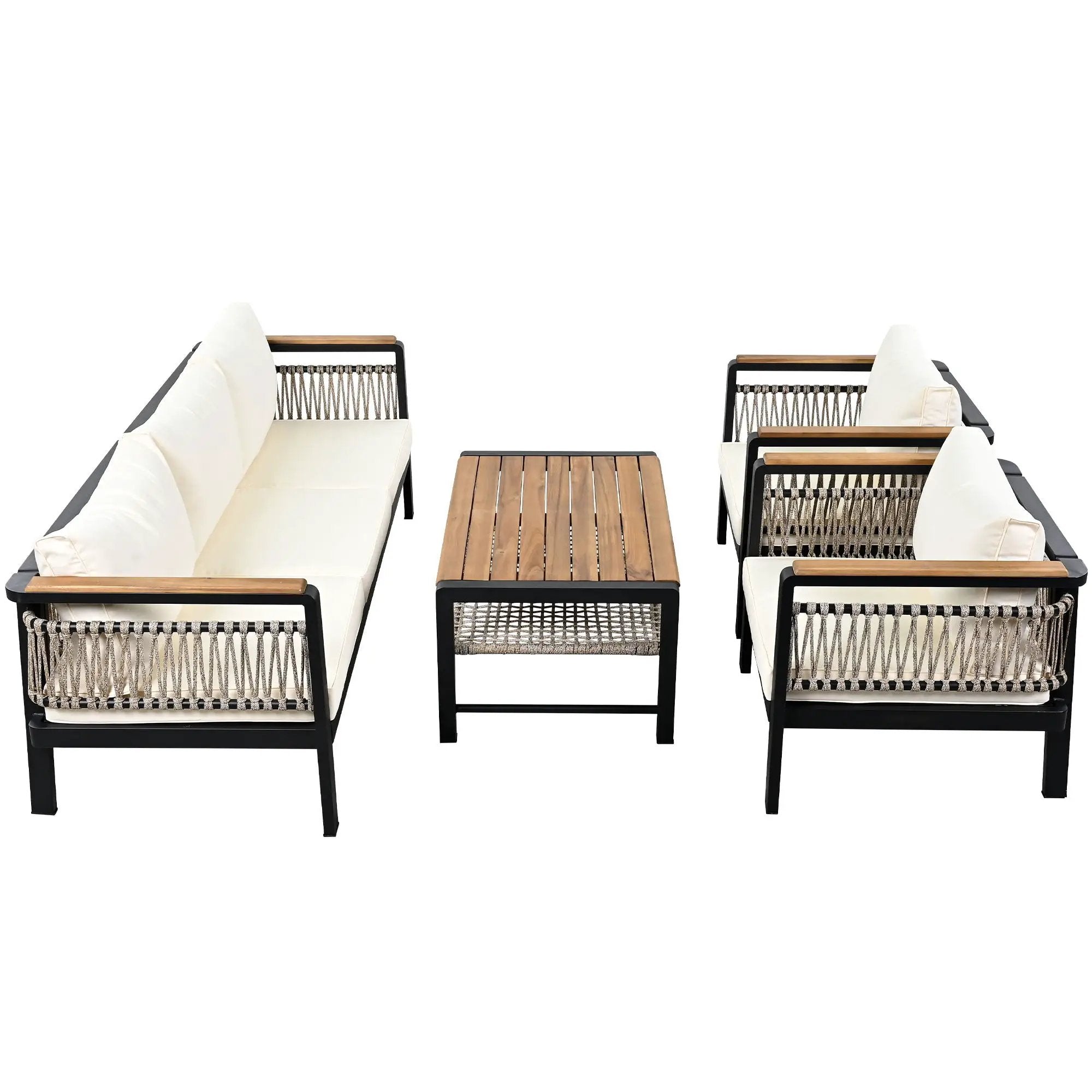 4 Pieces Outdoor Sectional Sofa Set 5 Person Patio Seating Group Outdoor Conversation Set With Cushions And A Coffee Table For Patios by HouseOfZazla