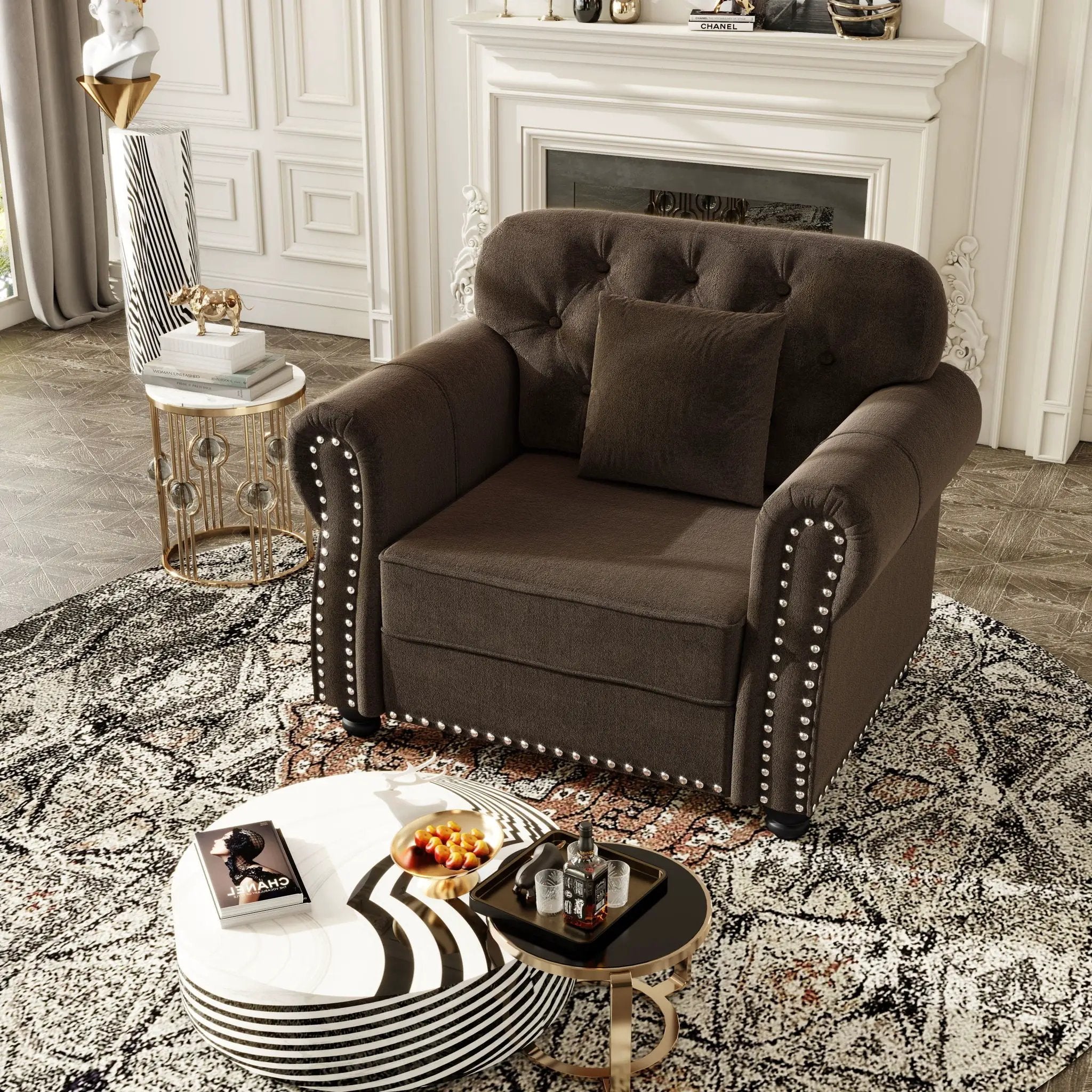 Upholstered Sofa With Nailhead Trim And Rolled Armrests by HouseOfZazla