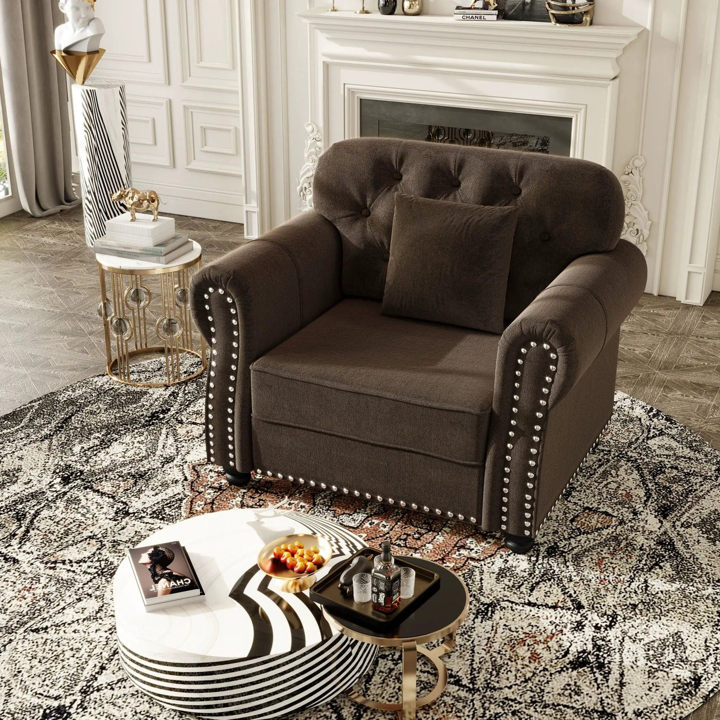 Sofa With Nailhead Trim And Rolled Armrests by HouseOfZazla