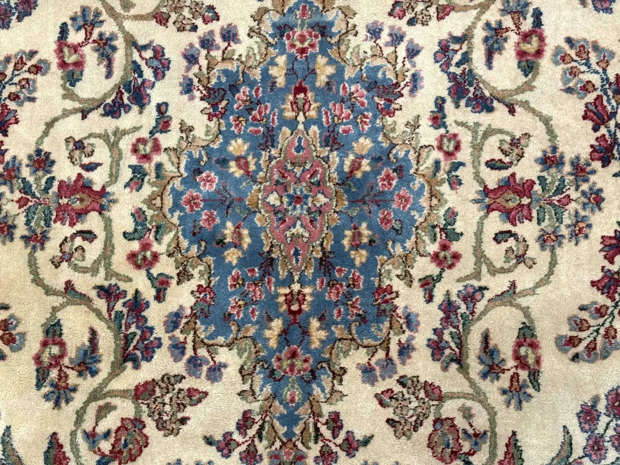 Palace Size Persian Kerman Rug 11x20 ft, Very Fine 340 KPSI, Vintage Oversized Wool Handmade Large Persian Carpet, Beige Light Blue Pink by Jewel Rugs