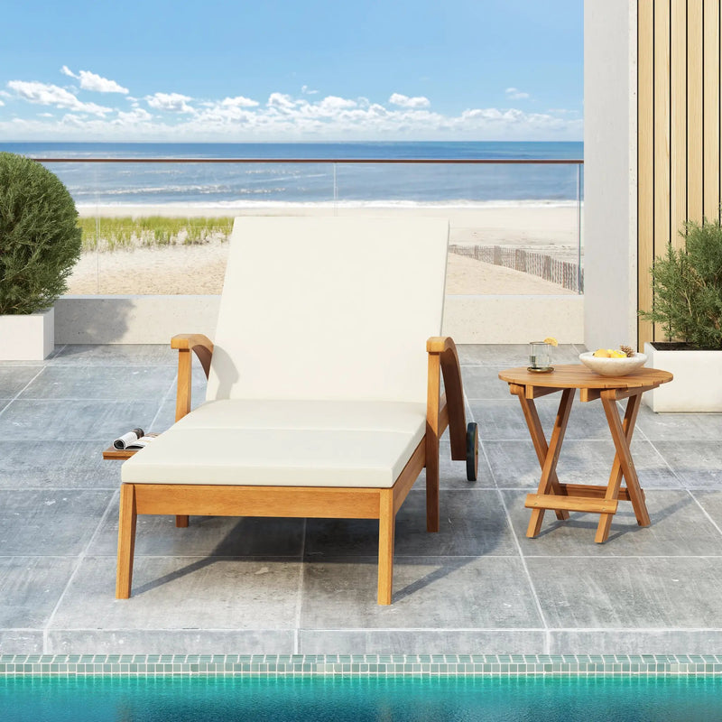 Outdoor Recliner Side Table Set with Acacia Wood and Adjustable Chaise Lounge by HouseOfZazla