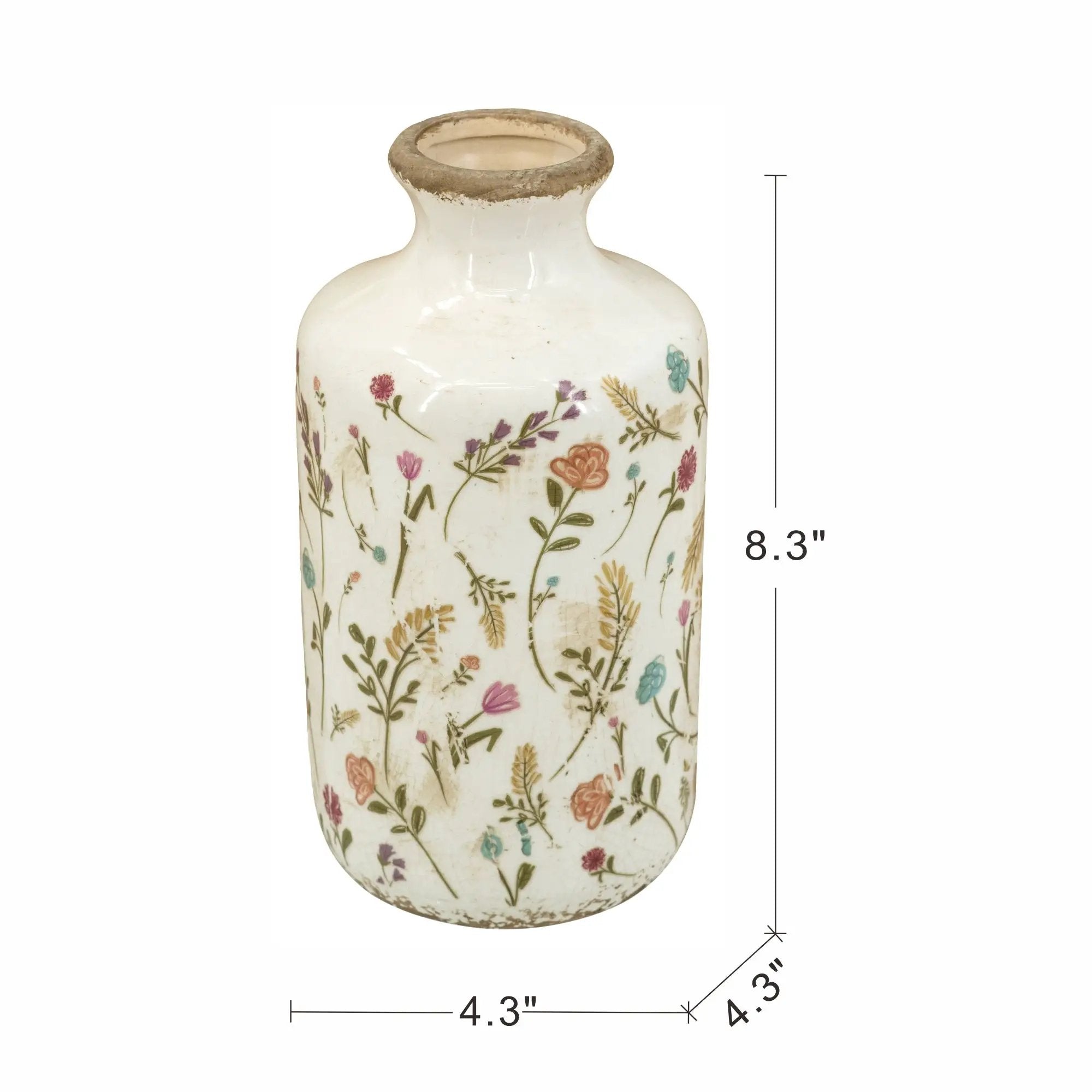 Ceramic Cylinder Vase with Multi-Colored Floral Motifs by HouseOfZazla