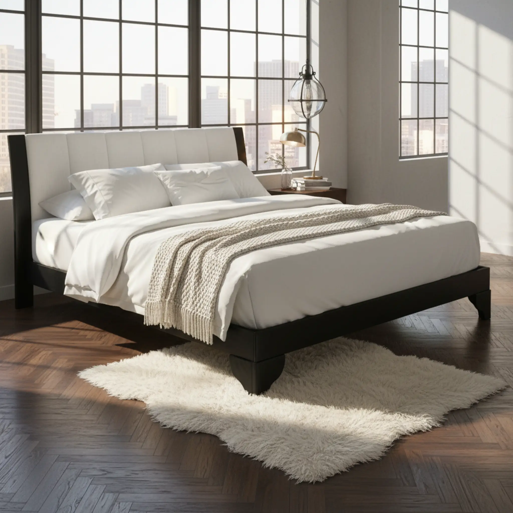 Queen Size Bed Frame in Black & White Pine by HouseOfZazla
