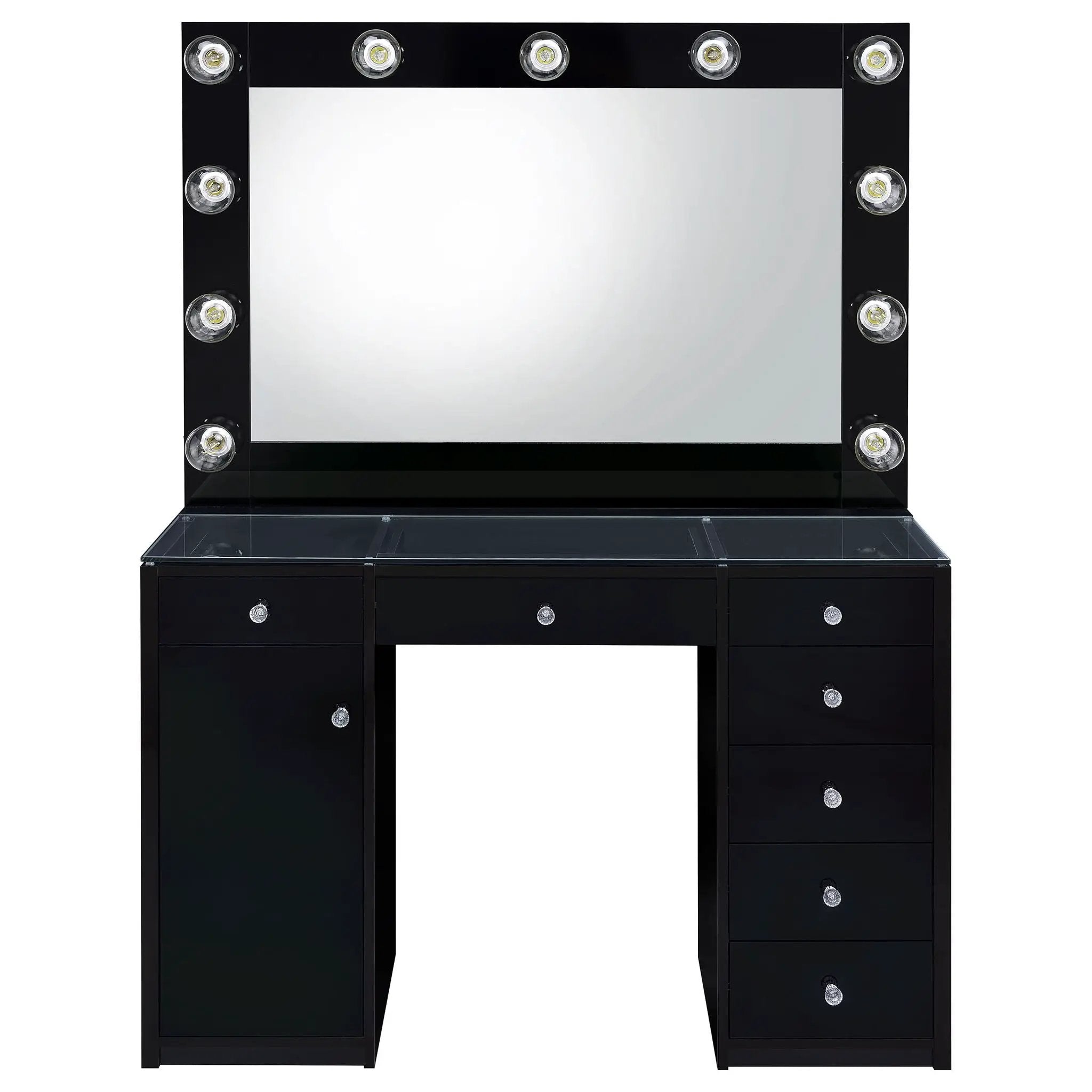 Acena 7-drawer Vanity Set with Lighting Black High Gloss by Unique Piece Furniture
