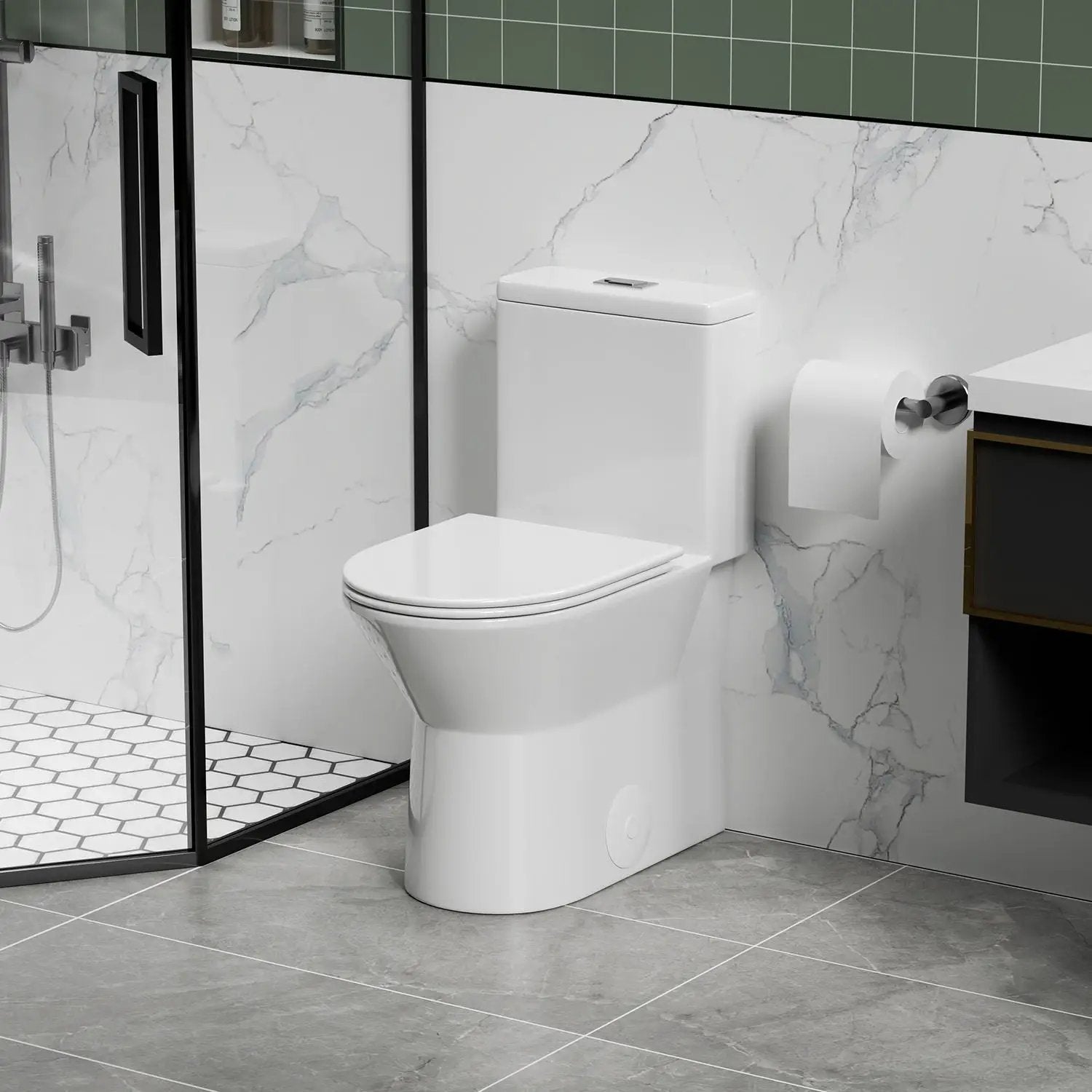 1 Piece Toilet With Dual Flush & Rimless Bowl - Glossy White by HouseOfZazla