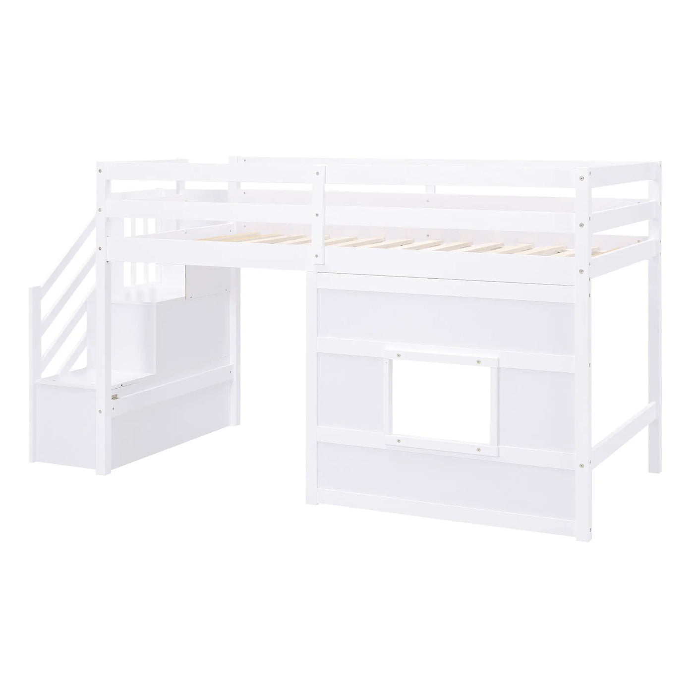 Loft Bed With Storage Staircase, Window & LED Light by HouseOfZazla