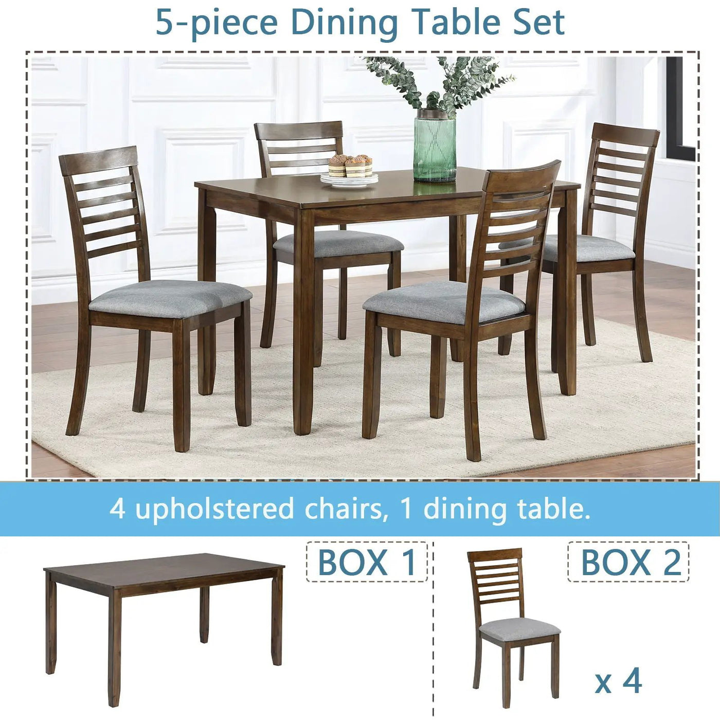 5 Pieces Modern Dining Set, Rectangular Wooden Dining Table With 4 Upholstered Chairs by Unique Piece Furniture