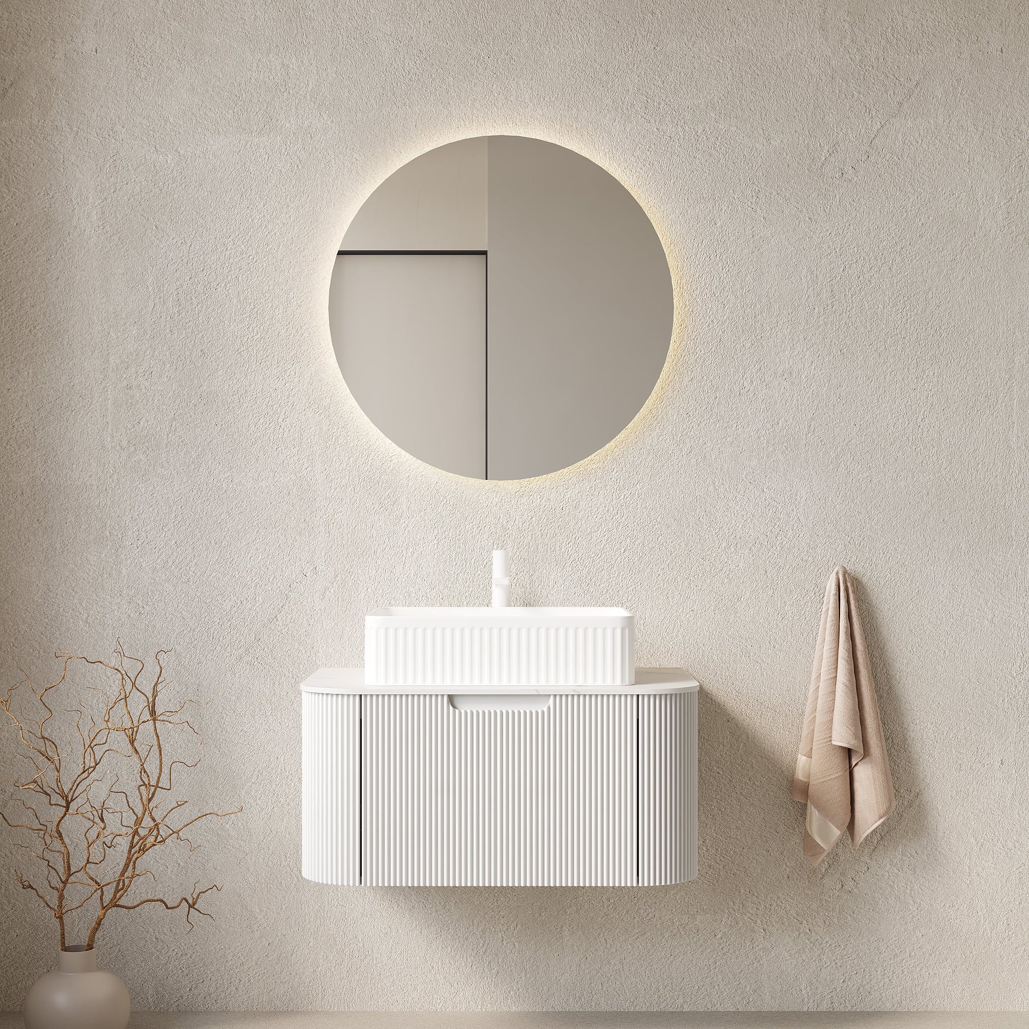 DINA 30" Bathroom Vanity & Sink with Floating Curved Edges and Storage Drawer by HouseOfZazla