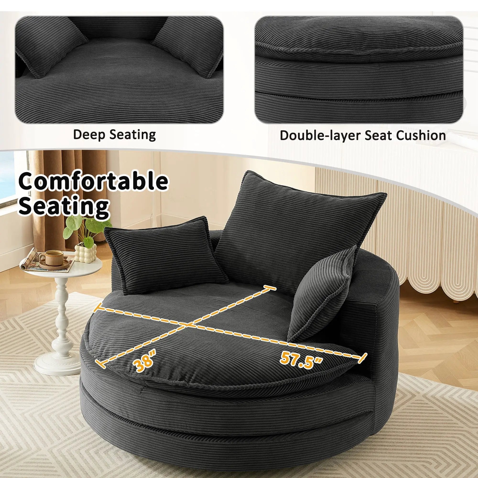 360° Swivel Accent Barrel Chair With Dual Layer Cushion And 3 Removable Pillows by Unique Piece Furniture