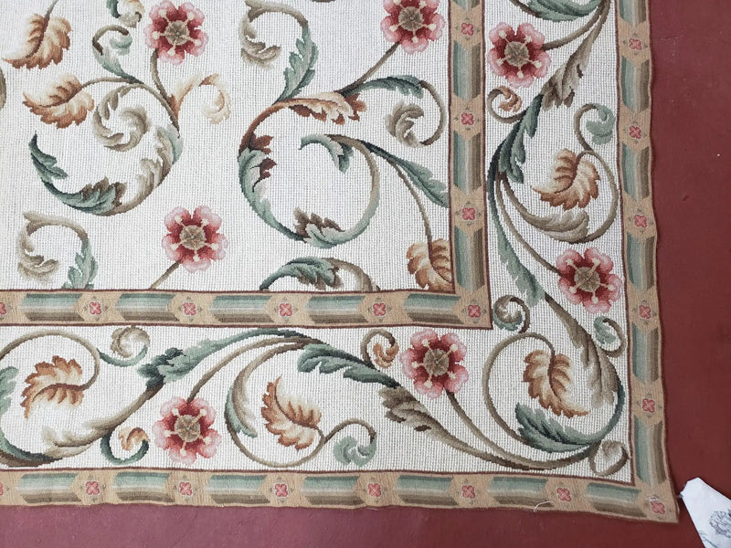 Needlepoint Rug 9x12, European Aubusson Design, Floral Allover Garden Pattern, New Needlepoint Area Rug, Ivory Rug, Hand Woven, Flatweave by Jewel Rugs