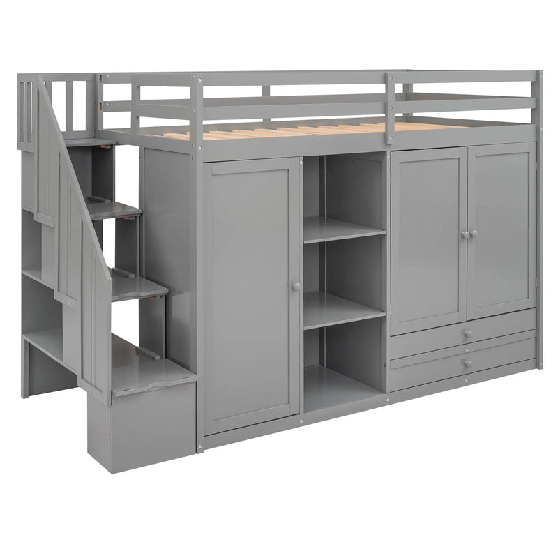 Loft Bed With 3 Shelves, 2 Wardrobes, 2 Drawers, Ladder Storage by HouseOfZazla