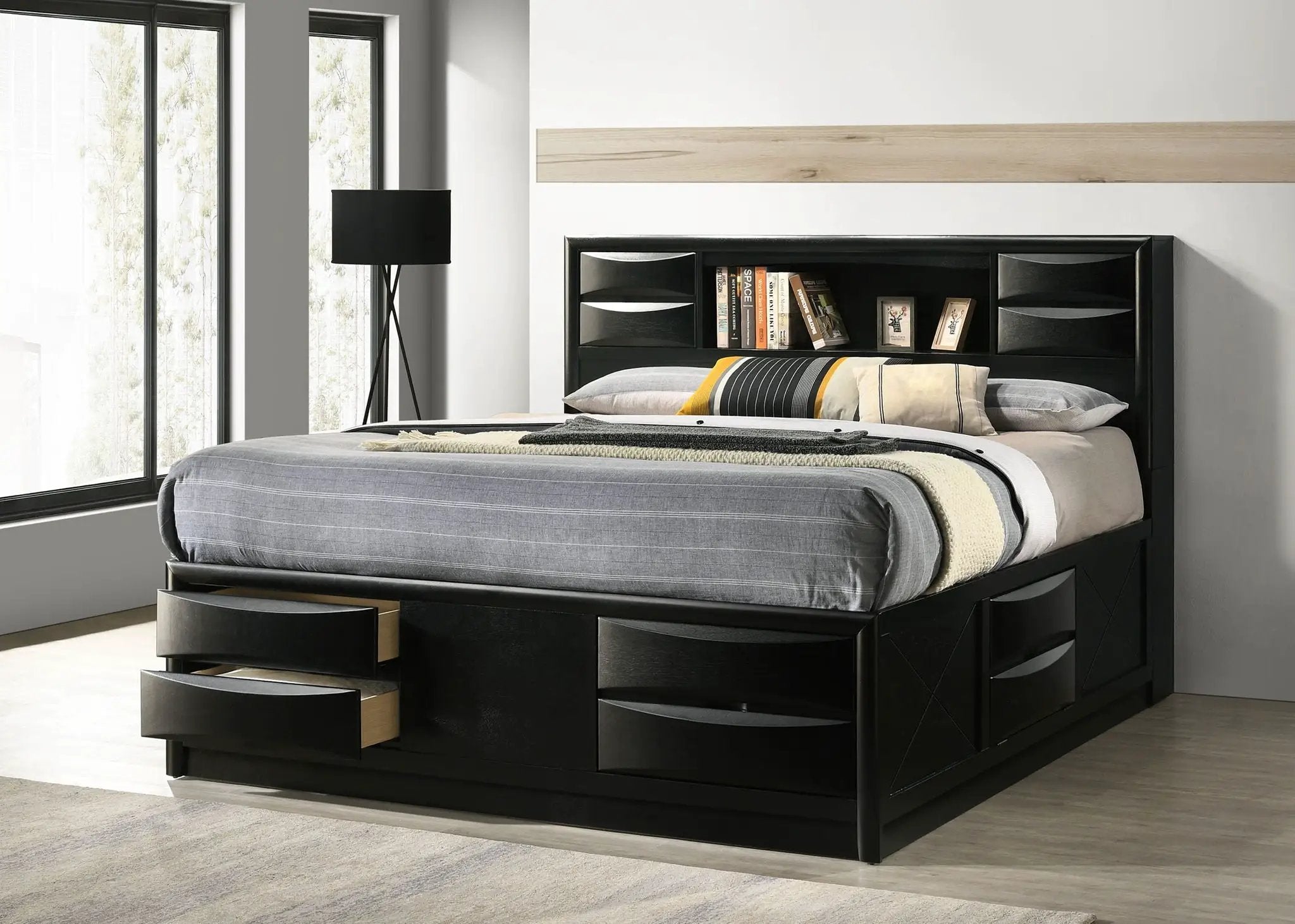 Briana Wood Eastern King Storage Bookcase Bed Black by Unique Piece Furniture