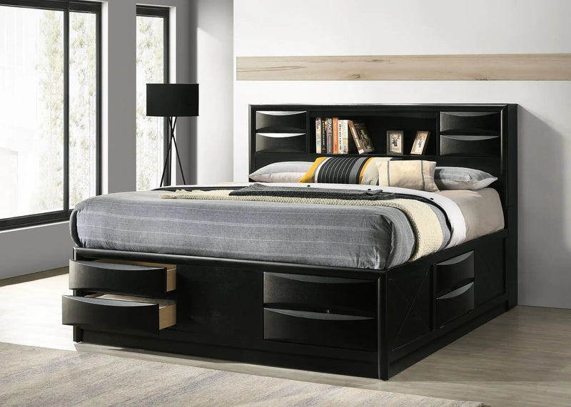 Briana Wood Eastern King Storage Bookcase Bed Black by Unique Piece Furniture