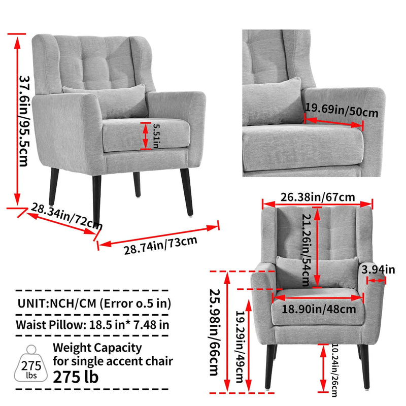 Modern Accent Chair, Arm Chairs For Living Room, Upholstered Mordern Armchair, Comfy Soft Padded Lounge Chair In Small Space, Bedroom, With Pillow, Solid Wood Leg by Unique Piece Furniture