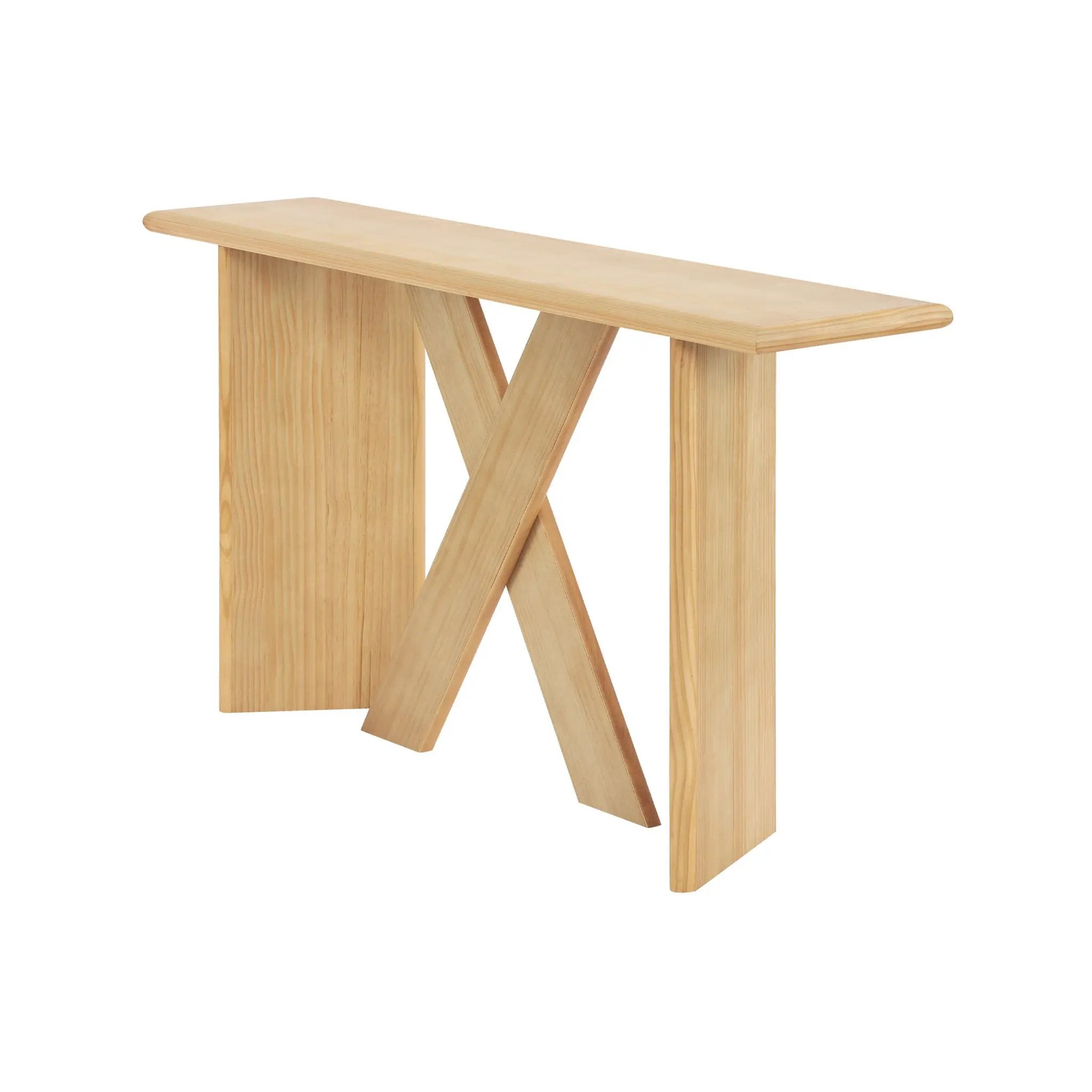 X-Frame Console Table, Angled Cross Leg Design, Rounded Edges - Natural by HouseOfZazla