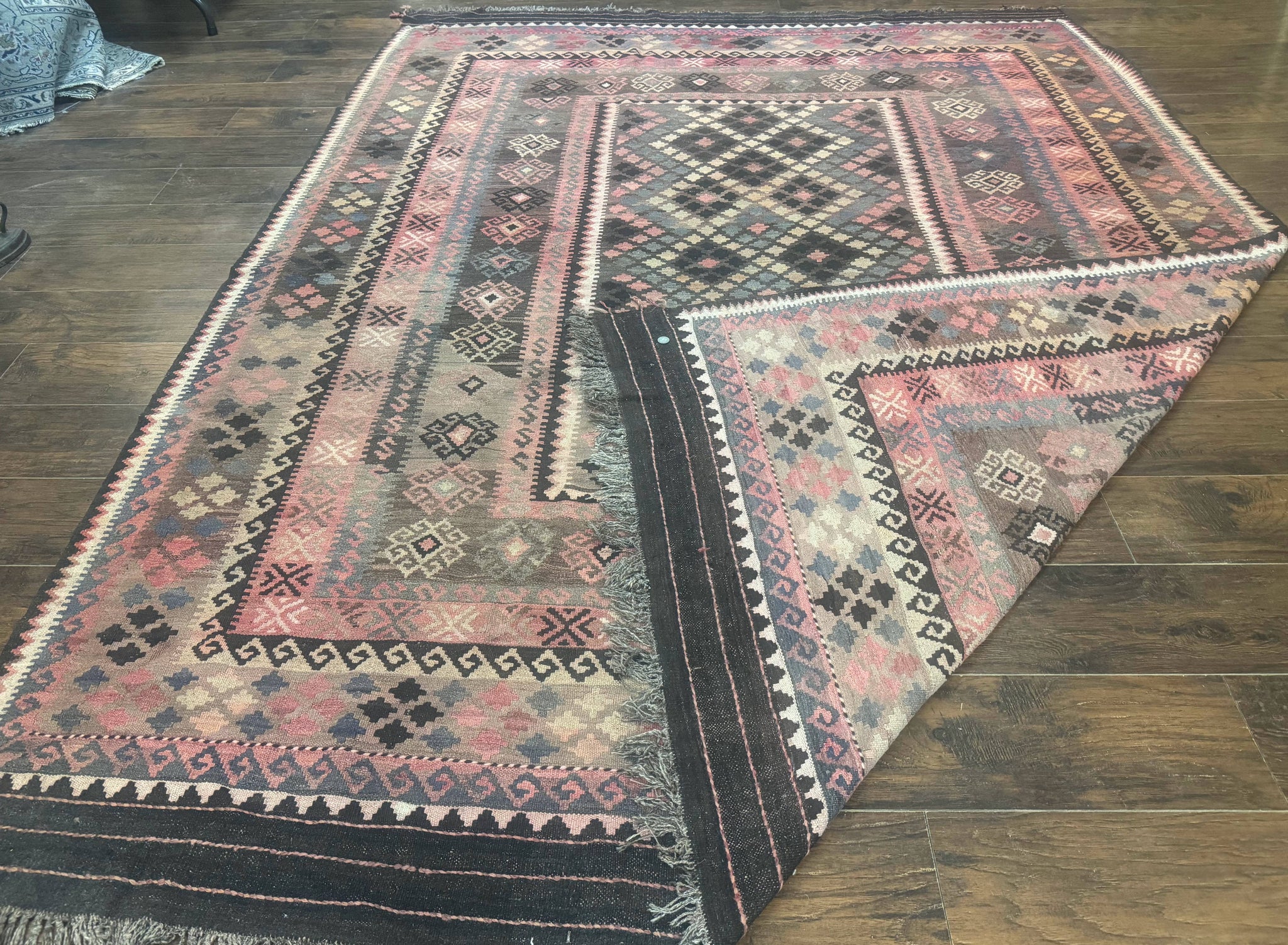 Persian Kurdish Kilim Rug 8x10, Large Flatweave Tribal Bohemian Rug, Vintage Zarand Kilim by Jewel Rugs