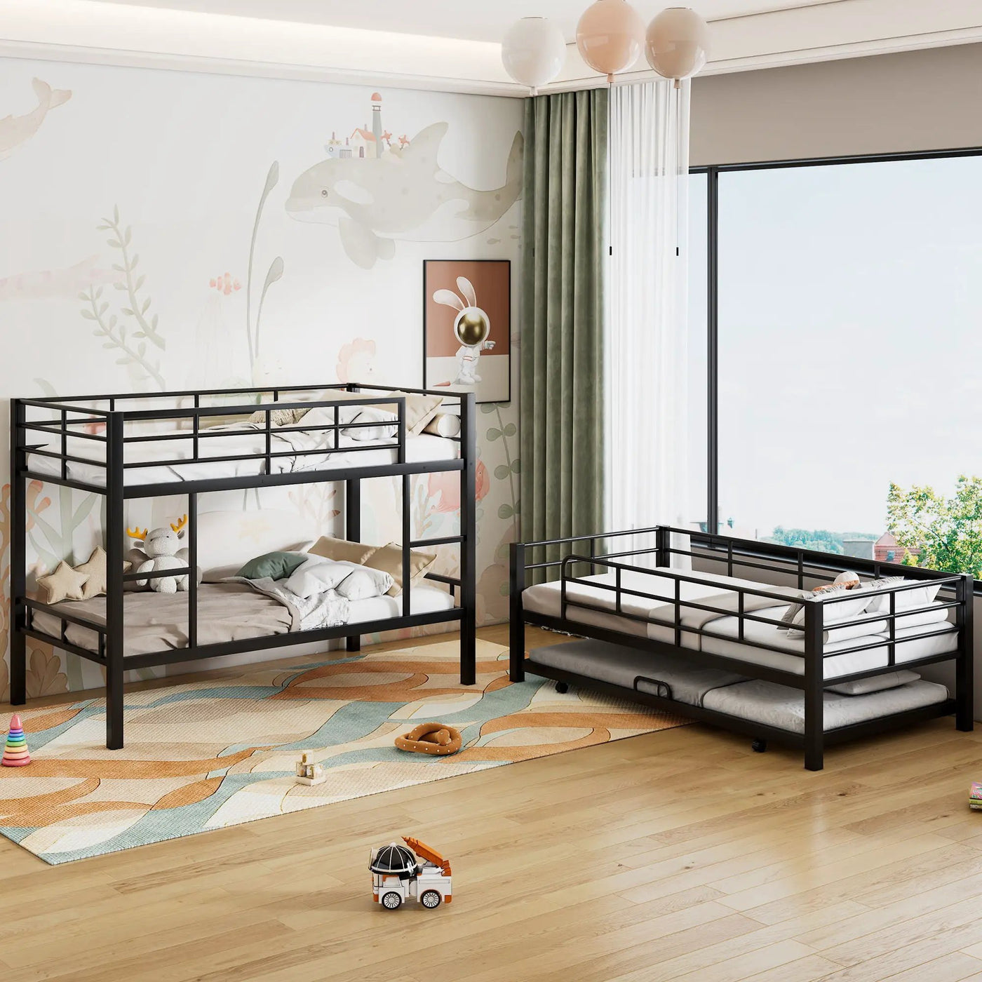 Triple Bunk Bed With Trundle, Heavy Duty Steel Construction by HouseOfZazla