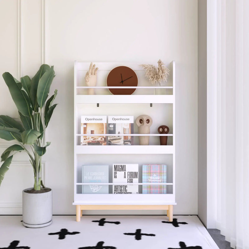 Wall Mounted Bookshelf, 3 Front Facing Display Shelves For Toddler Bedroom - White by Unique Piece Furniture