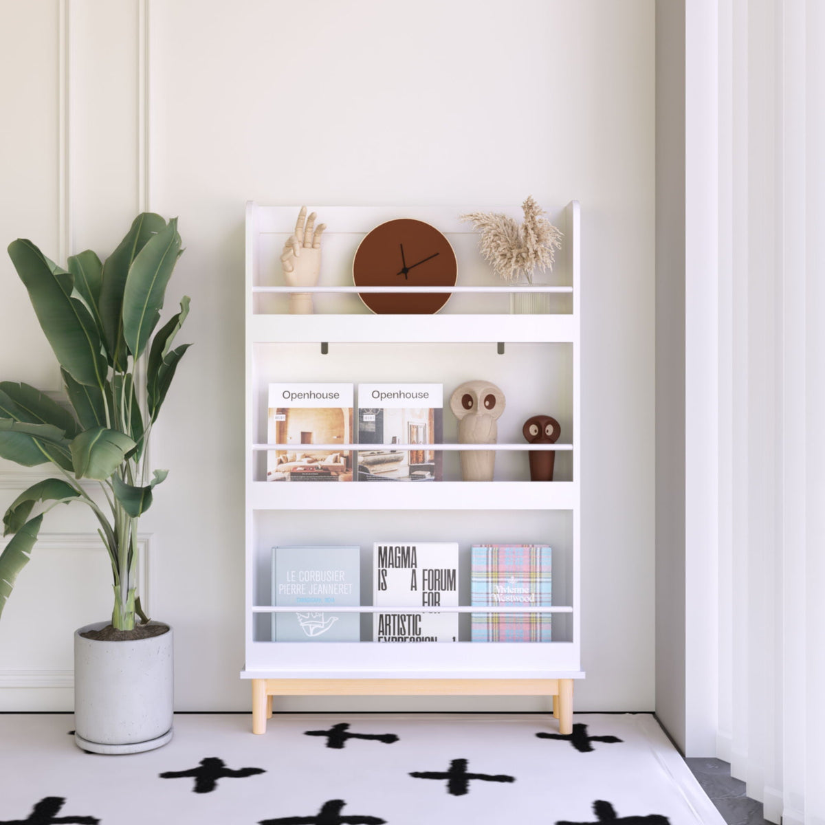 Wall Mounted Bookshelf with 3 Front Display Shelves - White, photo 3 of 4