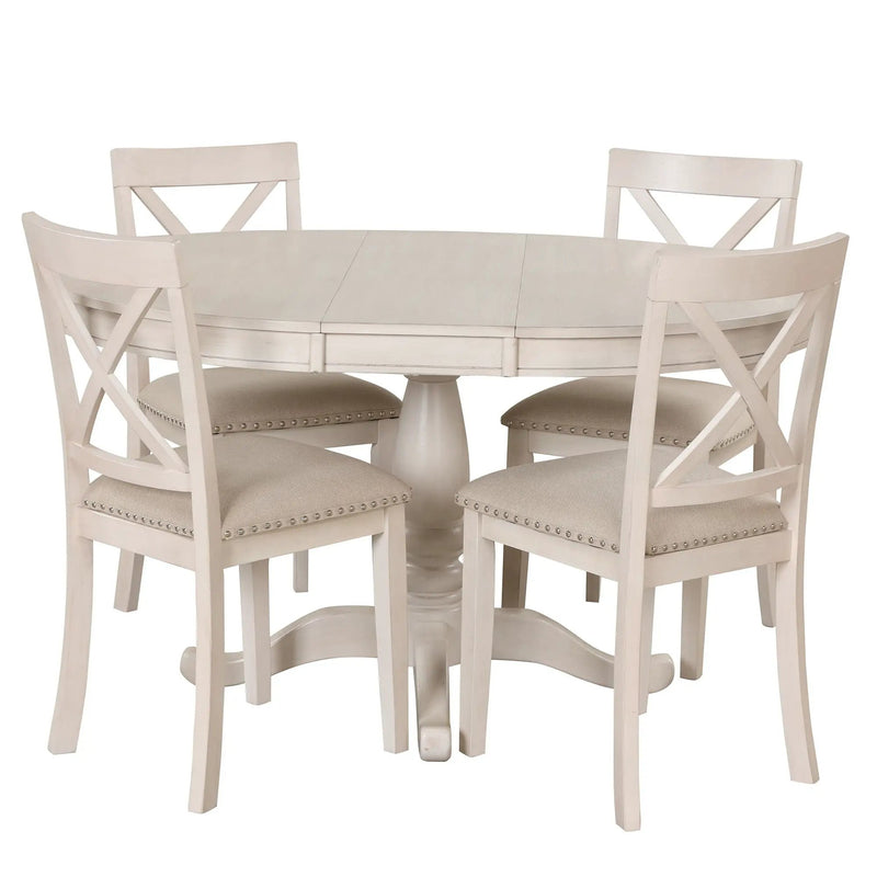 Modern Dining Table Set For 4, Round Table And 4 Kitchen Room Chairs, 5 Piece Kitchen Table Set For Dining Room, Dinette, Breakfast Nook by HouseOfZazla