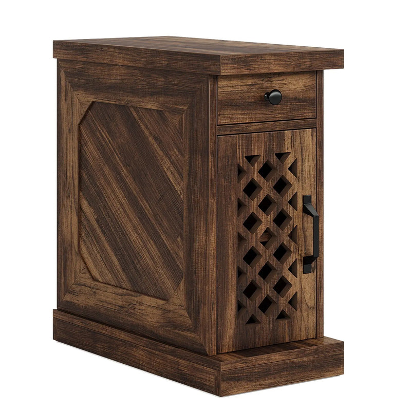 Narrow End Table With Drawer & Cabinet, Nightstand For Small Spaces - Brown by HouseOfZazla