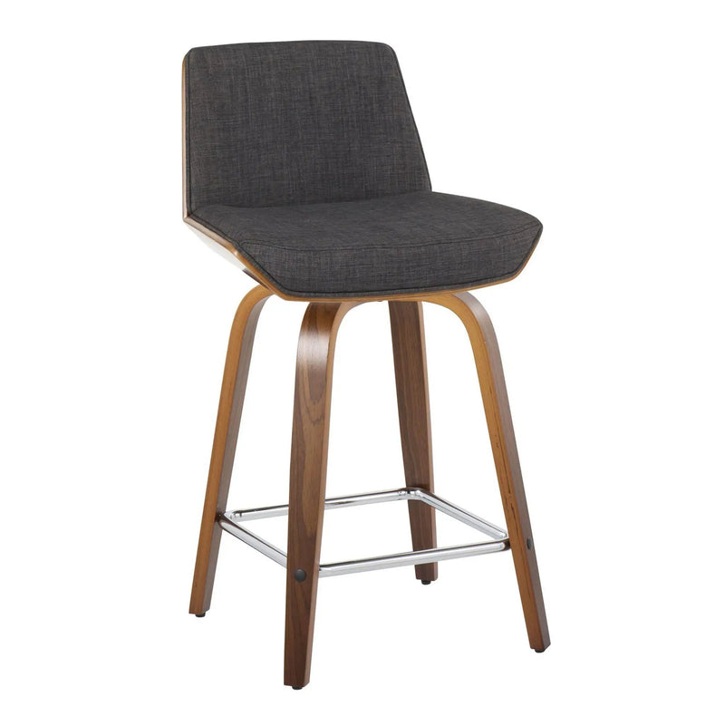 Corazza - Mid Century Modern Fixed Height Counter Stool With Swivel With Square Footrest (Set of 2) by HouseOfZazla