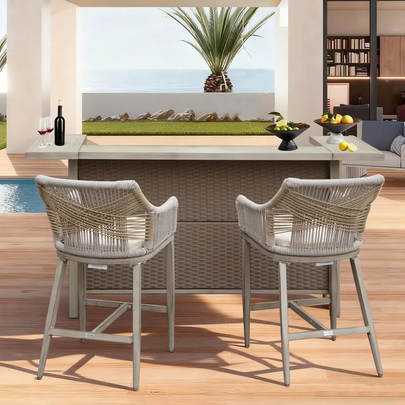 Outdoor Home Bar Unit Set of 3, All-Weather Wicker & Aluminum Frame by HouseOfZazla