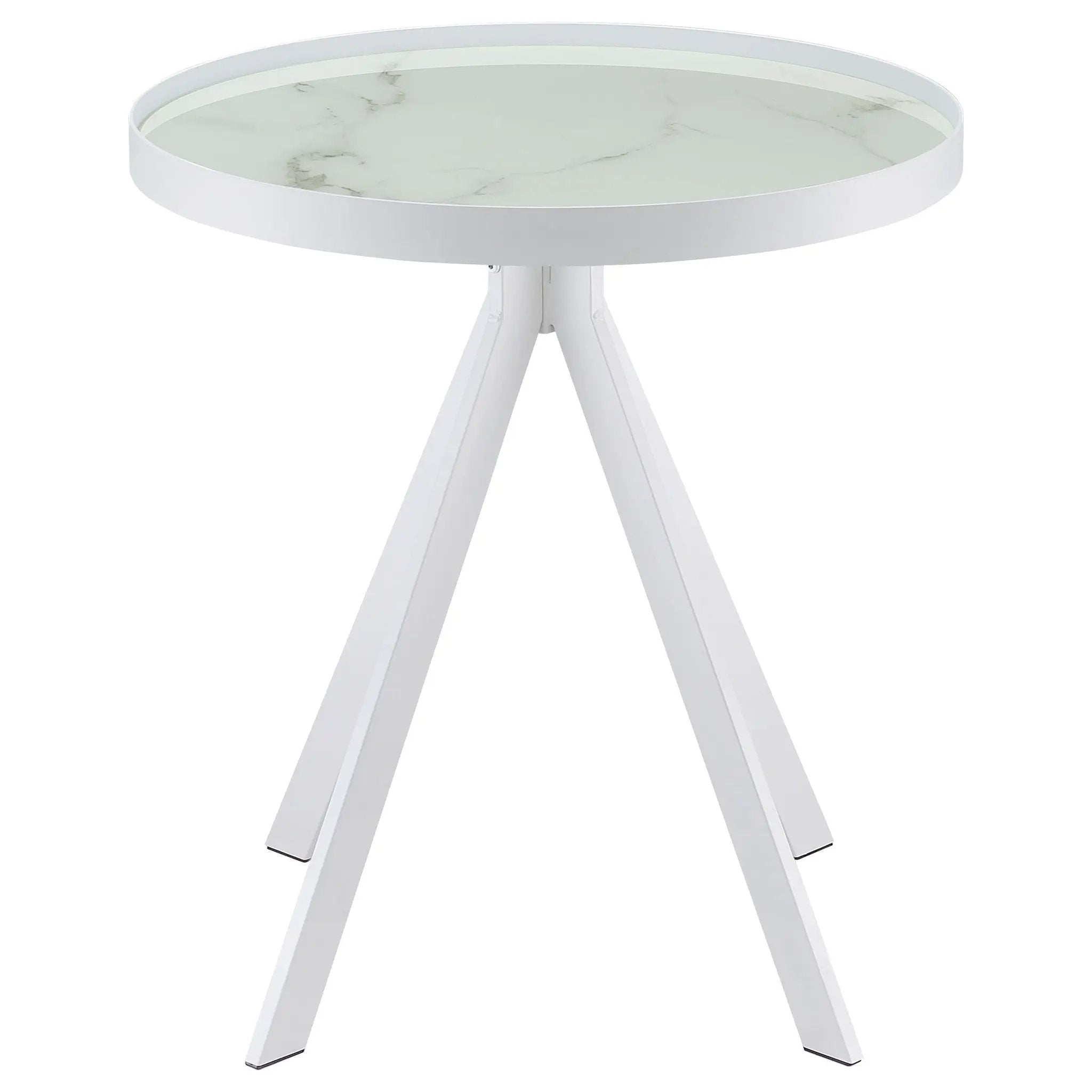 Briggs Round Marble Printed Glass Top End Side Table White by Unique Piece Furniture