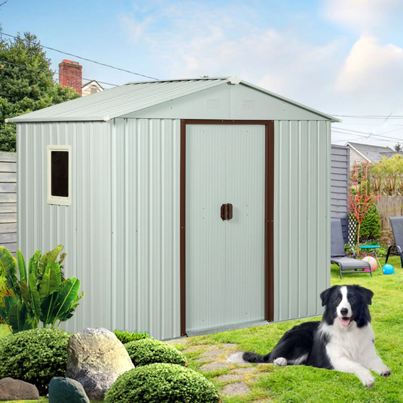 88.98" Outdoor Metal Storage Shed With Window by HouseOfZazla