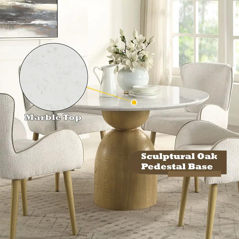 Kala - Round Dining Table With Marble Top - Natural Marble Top & Oak by Unique Piece Furniture